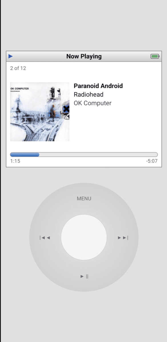 Shellac's Touch Wheel skin — an iPod-style Now Playing screen